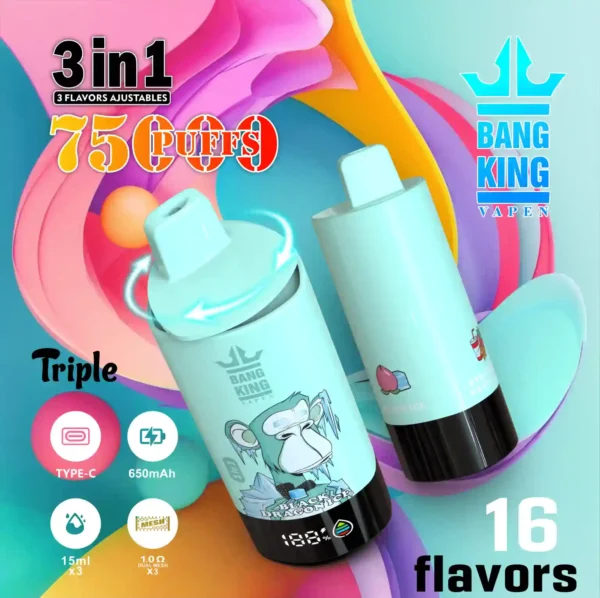 Bang 75000パフ3in1フレーバー充電式使い捨て電子葉巻バングキングバルゼ75Kベイプキット